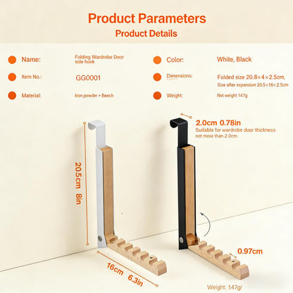 Foldable Wardrobe Door Hook (6-Hook Organizer for Closet Doors)
