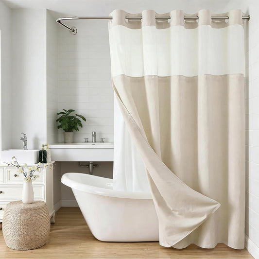 2-in-1 Linen Shower Curtain with Snap-On Water-Repellent Liner (71"×74")